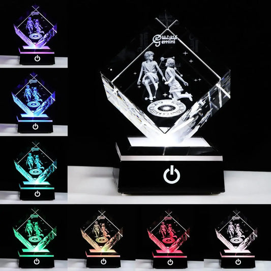 3D Zodiac Astrology Glass Cube LED Light