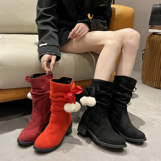 Women's Coarse Heel Frosted Suede Martin Boots