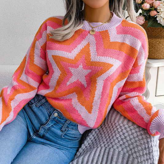 Women's Long Sleeve Star Pullover Sweater